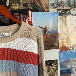 hollister striped pastel knit sweater SIZE M